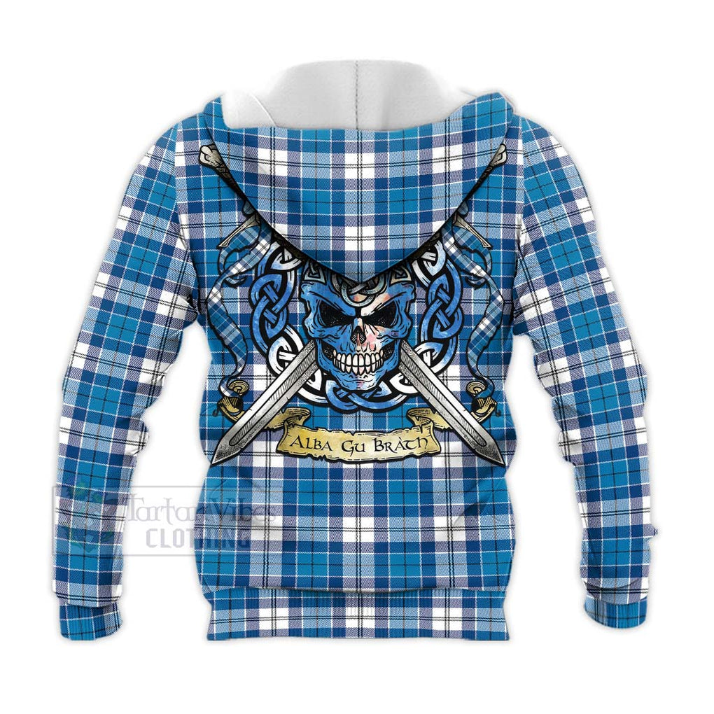 Roberton Tartan Knitted Hoodie with Family Crest Celtic Skull Style - Tartan Vibes Clothing