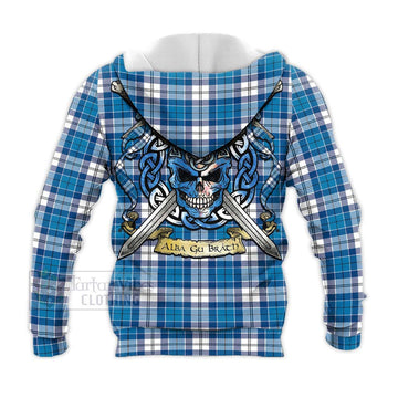 Roberton Tartan Knitted Hoodie with Family Crest Celtic Skull Style - Tartan Vibes Clothing