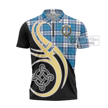 Roberton Tartan Zipper Polo Shirt with Family Crest and Celtic Symbol Style - Tartan Vibes Clothing