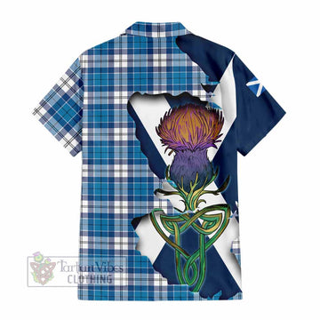 Tartan Vibes Clothing Roberton Tartan Family Crest Short Sleeve Button Shirt Scottish Thistle Celtic Inspired