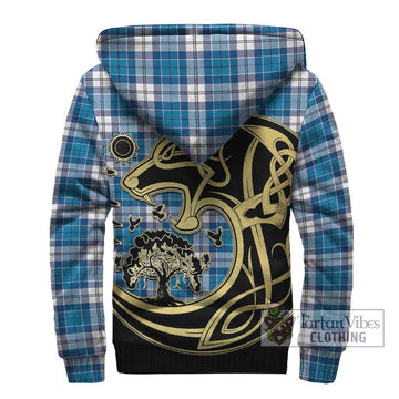 Roberton Tartan Sherpa Hoodie with Family Crest Celtic Wolf Style - Tartan Vibes Clothing