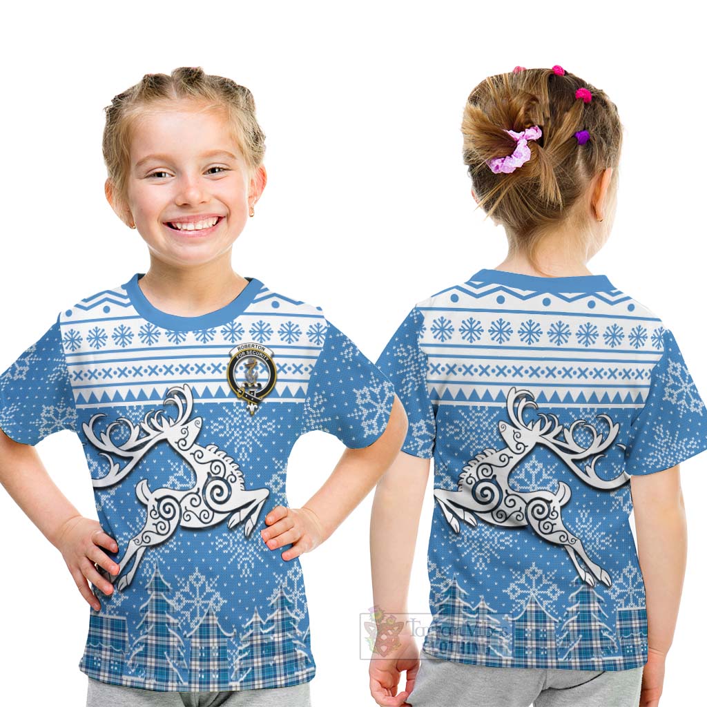 Roberton Clan Christmas Kid T-Shirt Celtic Reindeer Style - Tartan Vibes Clothing