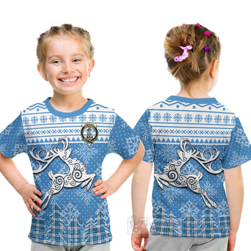 Roberton Clan Christmas Kid T-Shirt Celtic Reindeer Style - Tartan Vibes Clothing