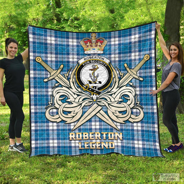 Roberton Tartan Quilt with Clan Crest and the Golden Sword of Courageous Legacy - Tartan Vibes Clothing