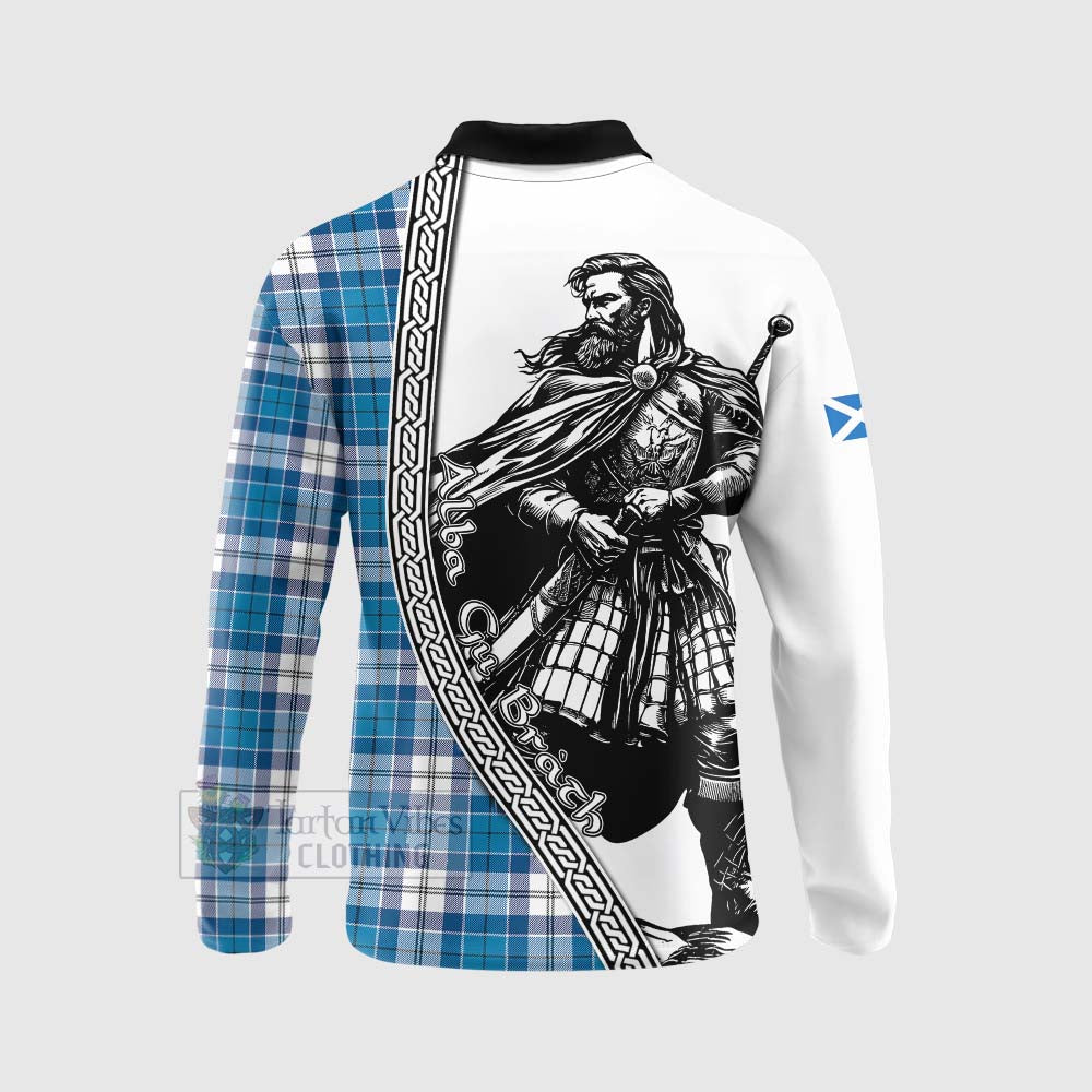 Roberton Tartan Clan Crest Long Sleeve Polo Shirt with Highlander Warrior Celtic Style - Tartan Vibes Clothing