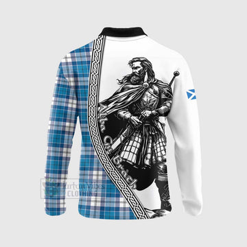 Roberton Tartan Clan Crest Long Sleeve Polo Shirt with Highlander Warrior Celtic Style - Tartan Vibes Clothing