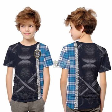 Roberton Tartan Kid T-Shirt with Family Crest Cross Sword Thistle Celtic Vibes - Tartan Vibes Clothing