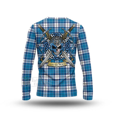 Roberton Tartan Long Sleeve T-Shirt with Family Crest Celtic Skull Style - Tartan Vibes Clothing
