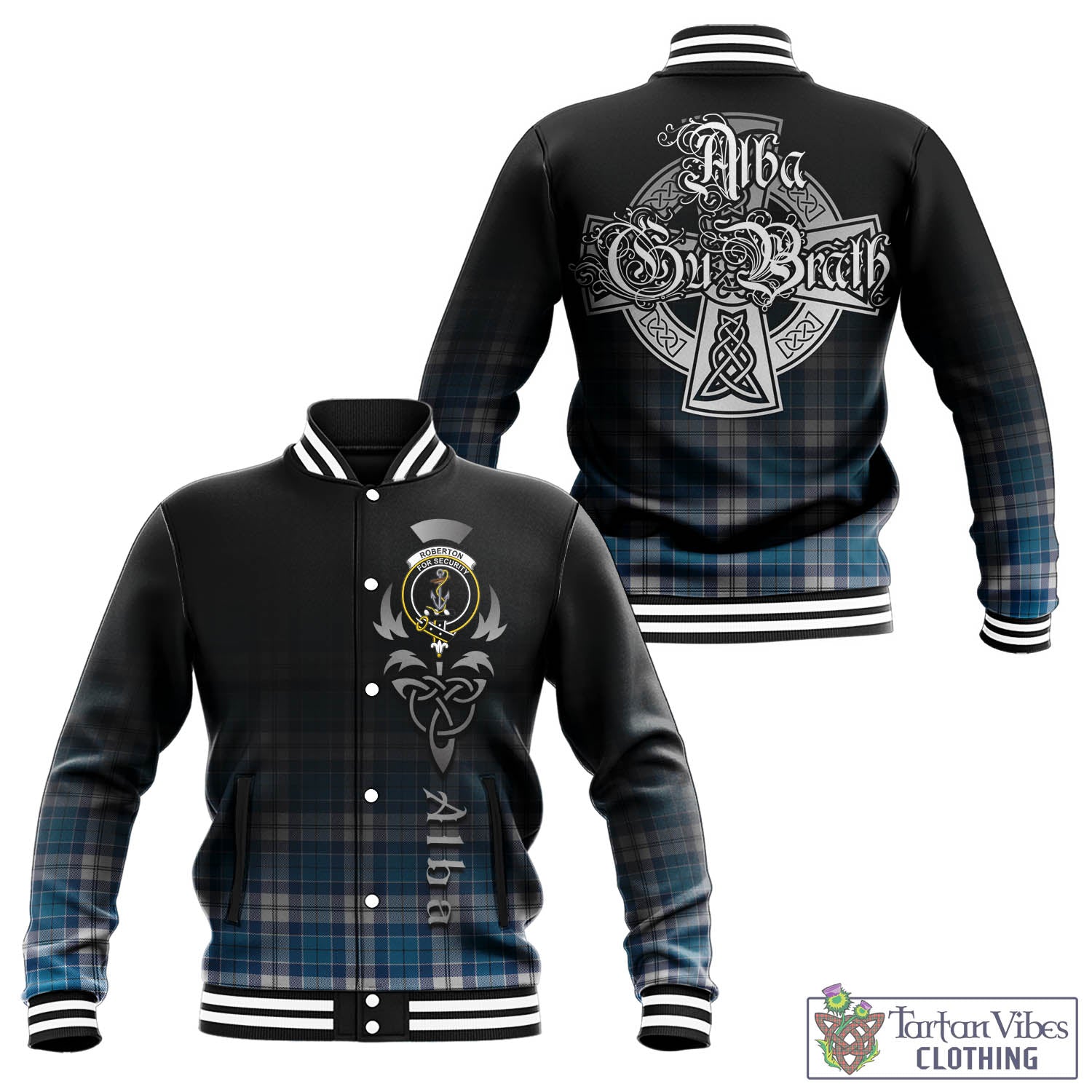 Roberton Tartan Baseball Jacket Featuring Alba Gu Brath Family Crest Celtic Inspired - Tartan Vibes Clothing