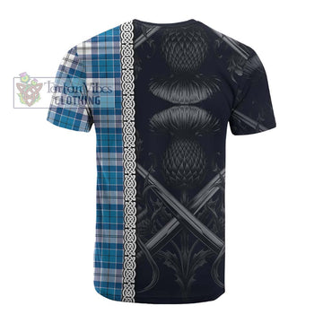 Tartan Vibes Clothing Roberton Tartan Cotton T-shirt with Family Crest Cross Sword Thistle Celtic Vibes