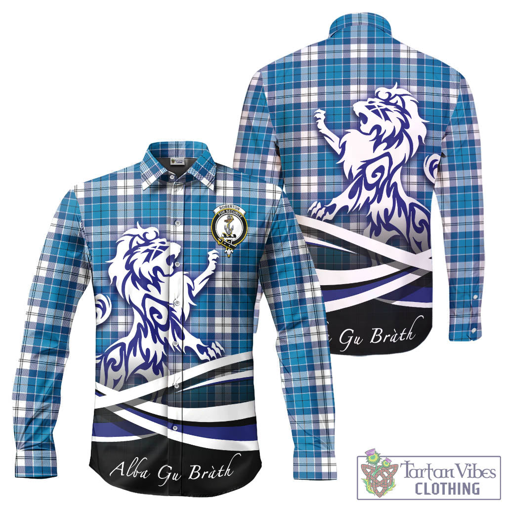Roberton Tartan Long Sleeve Button Up Shirt with Alba Gu Brath Regal Lion Emblem - Tartan Vibes Clothing