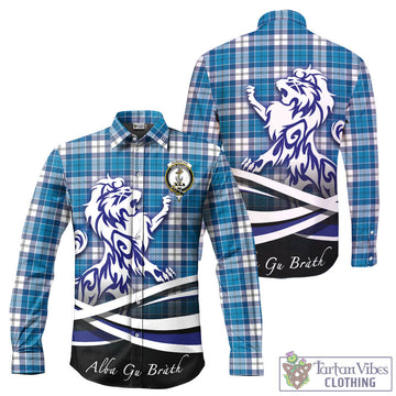 Roberton Tartan Long Sleeve Button Up Shirt with Alba Gu Brath Regal Lion Emblem