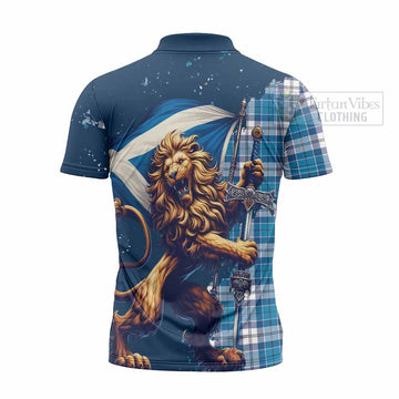 Roberton Tartan Family Crest Zipper Polo Shirt with Scottish Majestic Lion - Tartan Vibes Clothing