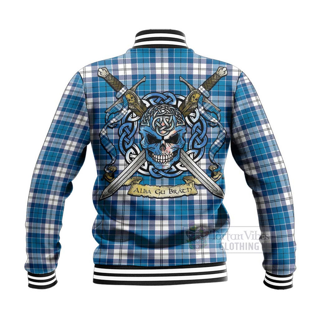 Roberton Tartan Baseball Jacket with Family Crest Celtic Skull Style - Tartan Vibes Clothing
