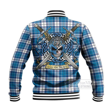 Roberton Tartan Baseball Jacket with Family Crest Celtic Skull Style - Tartan Vibes Clothing