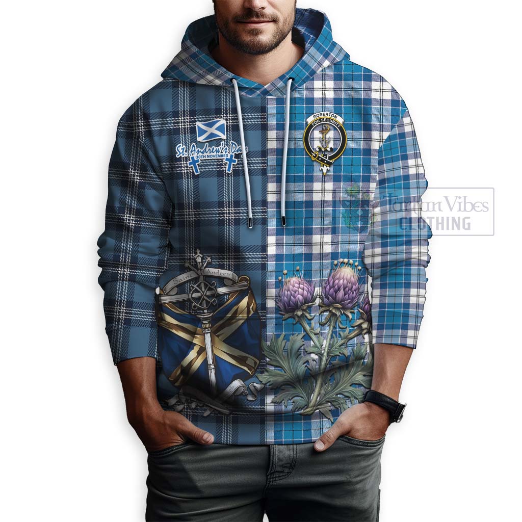 Roberton Tartan Hoodie Happy St. Andrew's Day Half Tartan Style - Tartan Vibes Clothing
