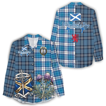 Roberton Tartan Women's Casual Shirt Happy St. Andrew's Day Half Tartan Style - Tartan Vibes Clothing
