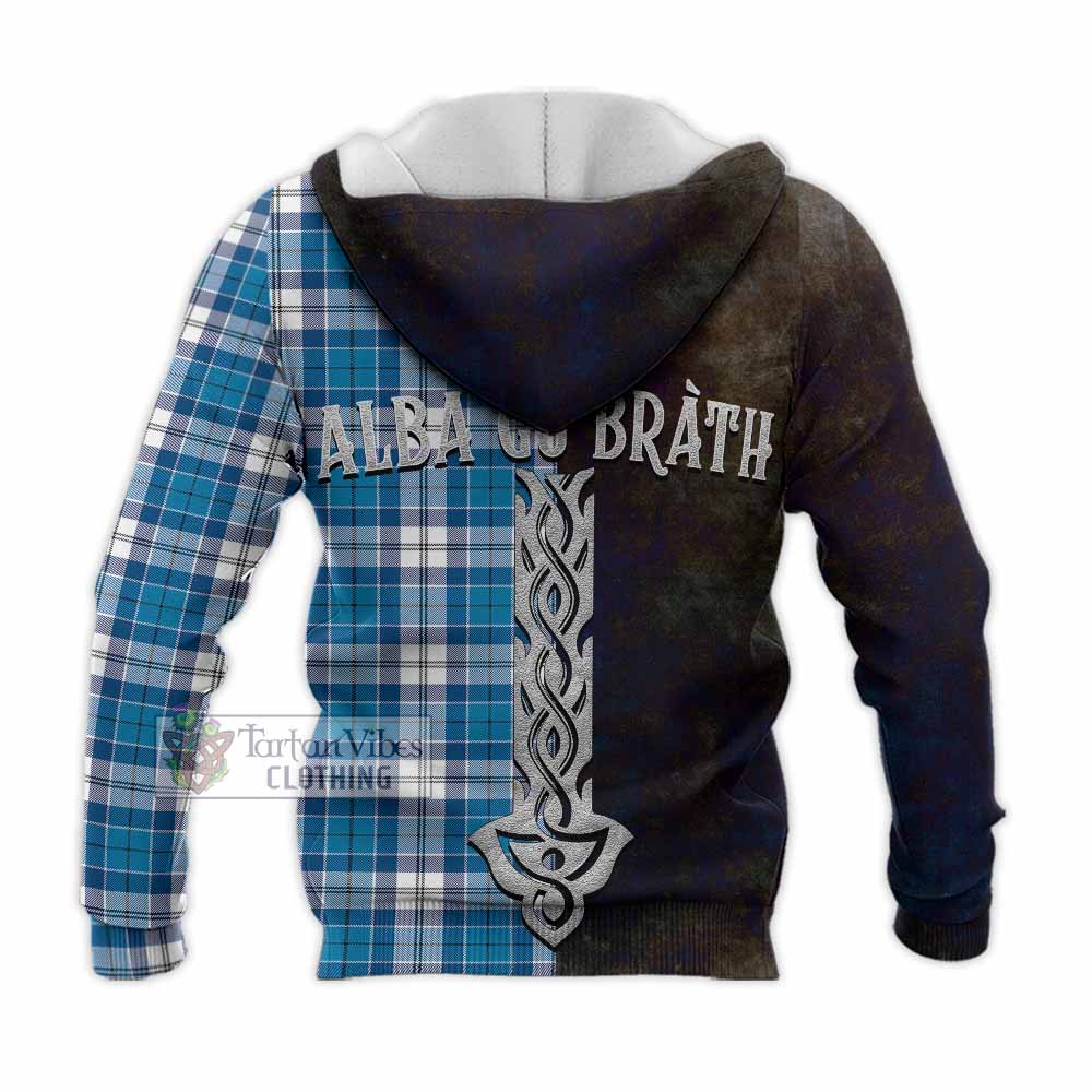 Tartan Vibes Clothing Roberton Tartan Family Crest Knitted Hoodie Alba Gu Brath Be Brave Lion Ancient Style