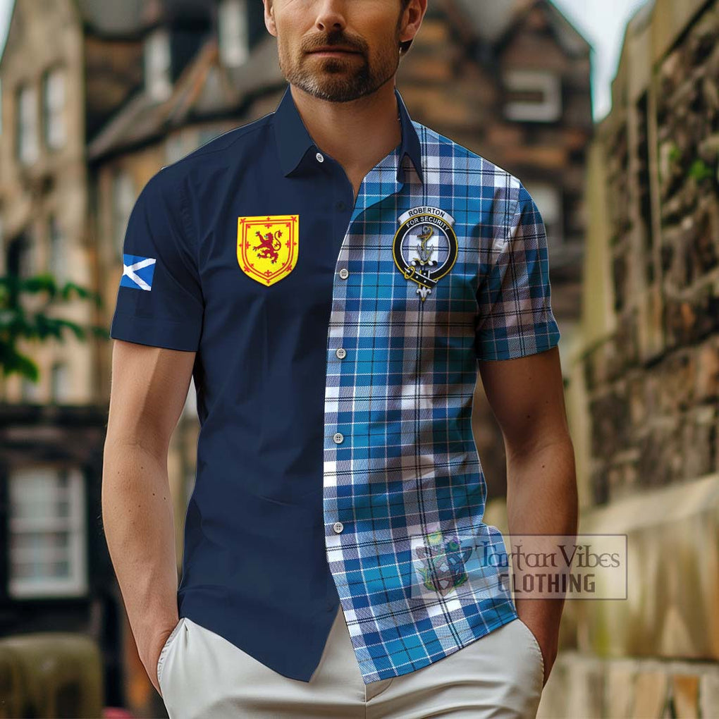 Roberton Tartan Hawaiian Shirt Alba with Scottish Lion Royal Arm Half Style - Tartan Vibes Clothing