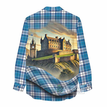 Roberton Tartan Family Crest Women's Casual Shirt with Scottish Ancient Castle Style - Tartan Vibes Clothing