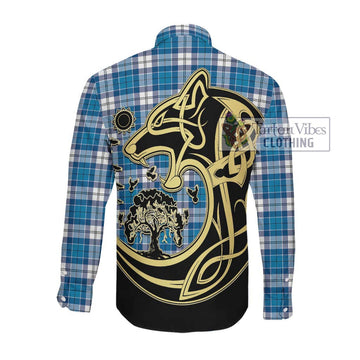 Roberton Tartan Long Sleeve Button Shirt with Family Crest Celtic Wolf Style Men's Shirt - Tartan Vibes Clothing