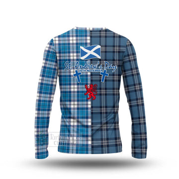 Roberton Tartan Long Sleeve T-Shirt Happy St. Andrew's Day Half Tartan Style - Tartan Vibes Clothing