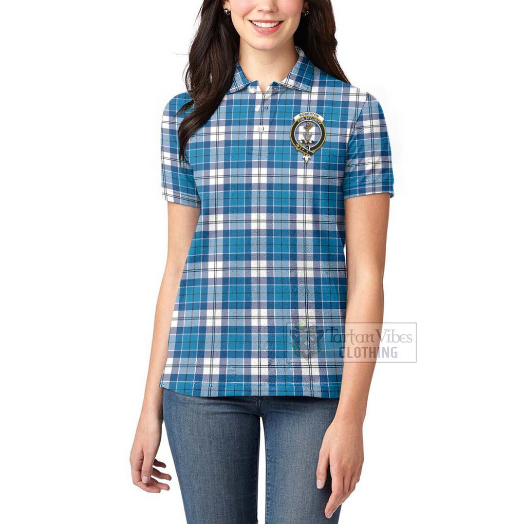 Roberton Tartan Women's Polo Shirt with Family Crest Celtic Skull Style - Tartan Vibes Clothing