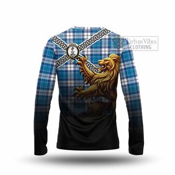 Roberton Crest Tartan Long Sleeve T-Shirt with Golden Lion Emblem Celtic Style - Tartan Vibes Clothing