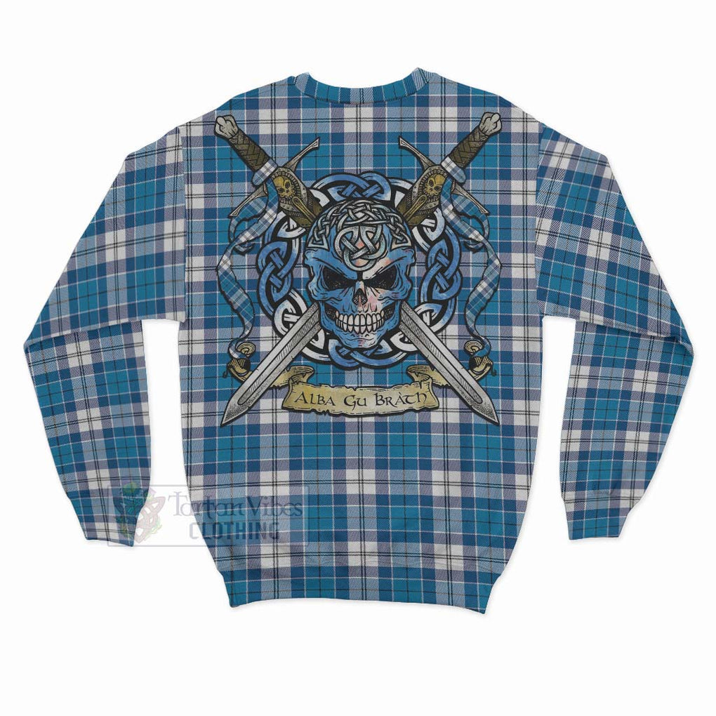 Roberton Tartan Sweatshirt with Family Crest Celtic Skull Style - Tartan Vibes Clothing