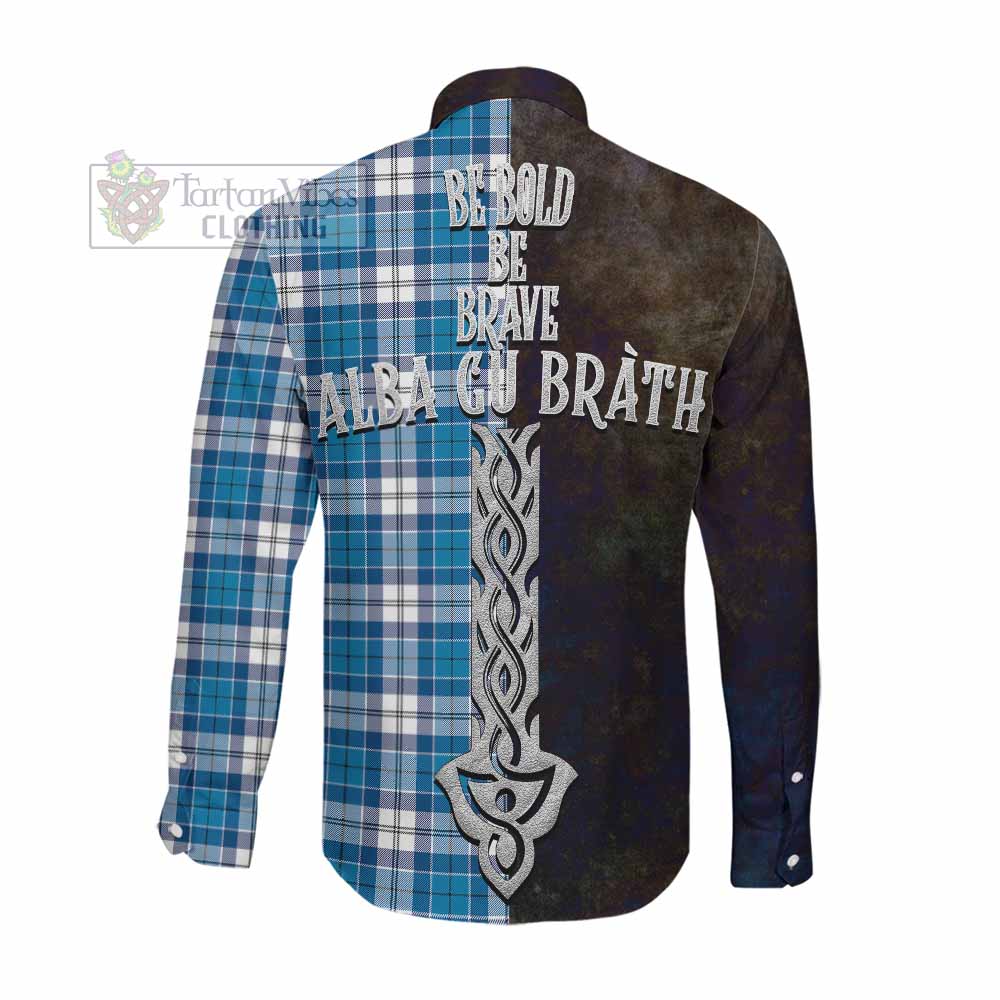 Tartan Vibes Clothing Roberton Tartan Family Crest Long Sleeve Button Shirt Alba Gu Brath Be Brave Lion Ancient Style