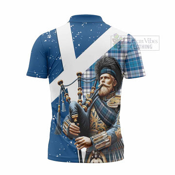 Roberton Tartan Zipper Polo Shirt with Family Crest Scottish Bagpiper Vibes - Tartan Vibes Clothing