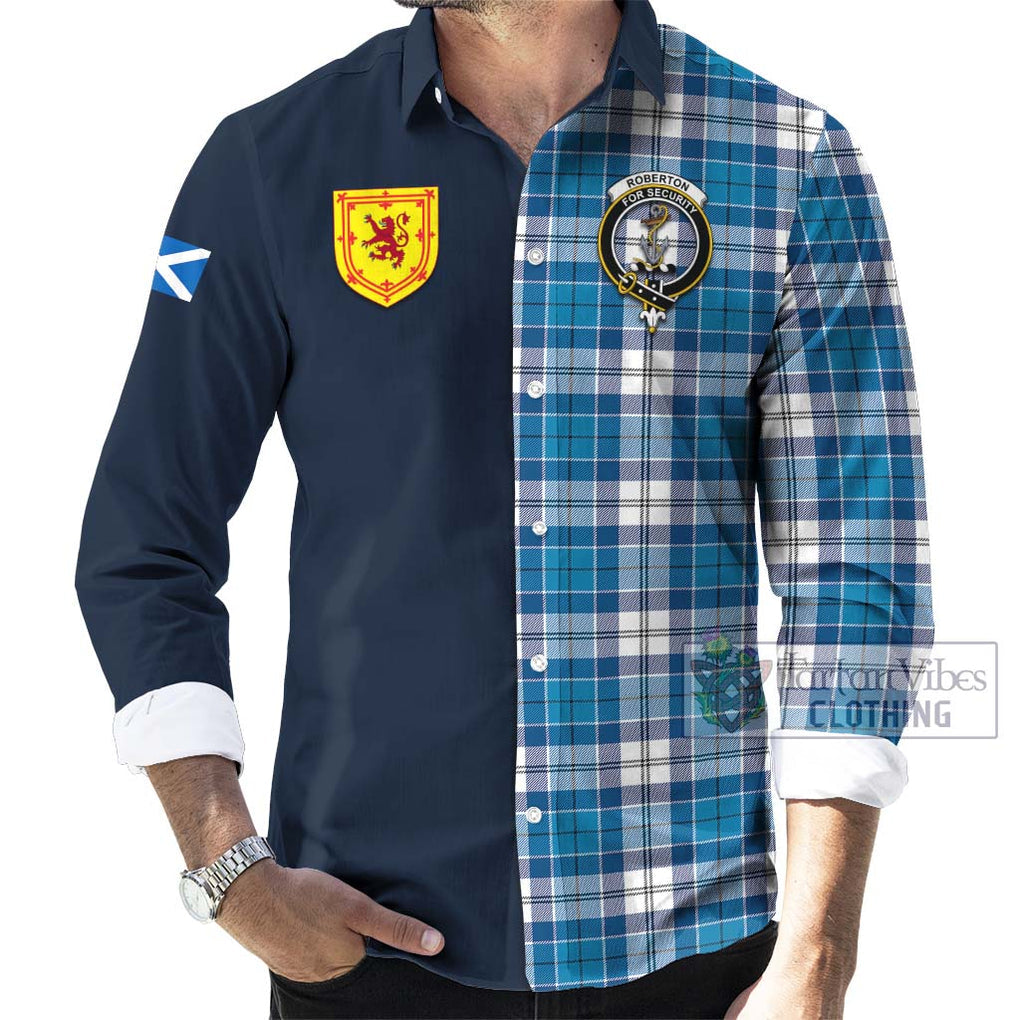 Roberton Tartan Long Sleeve Button Shirt Alba with Scottish Lion Royal Arm Half Style Men's Shirt - Tartan Vibes Clothing