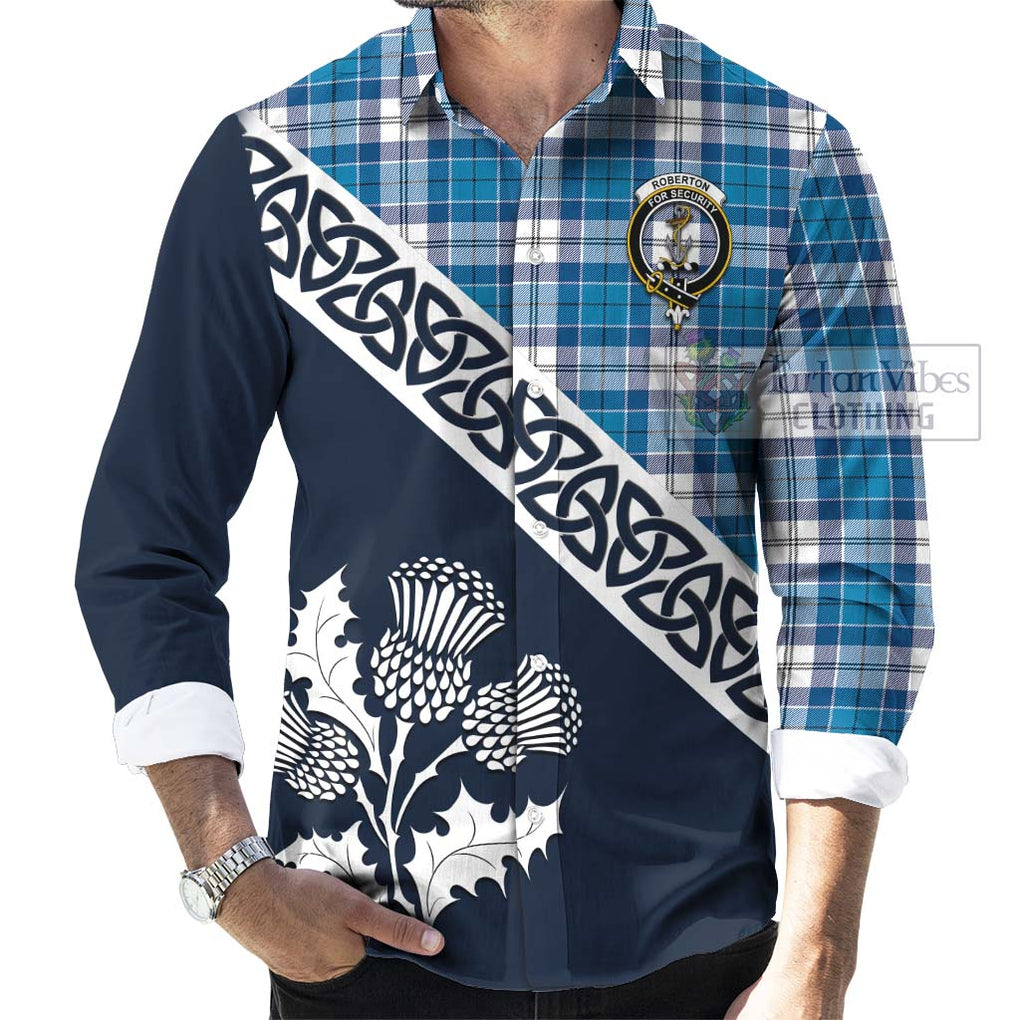 Roberton Tartan Long Sleeve Button Shirt Featuring Thistle and Scotland Map Men's Shirt - Tartan Vibes Clothing