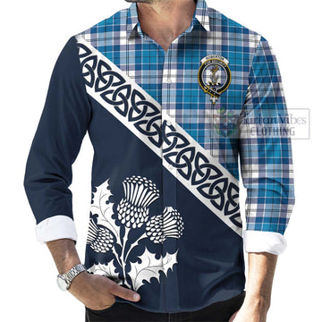 Roberton Tartan Long Sleeve Button Shirt Featuring Thistle and Scotland Map Men's Shirt - Tartan Vibes Clothing