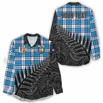 Tartan Vibes Clothing Roberton Crest Tartan Women's Casual Shirt with New Zealand Silver Fern Half Style
