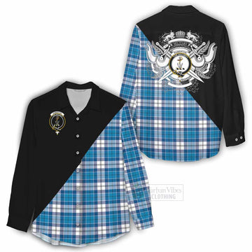 Roberton Tartan Women's Casual Shirt with Family Crest and Military Logo Style - Tartan Vibes Clothing
