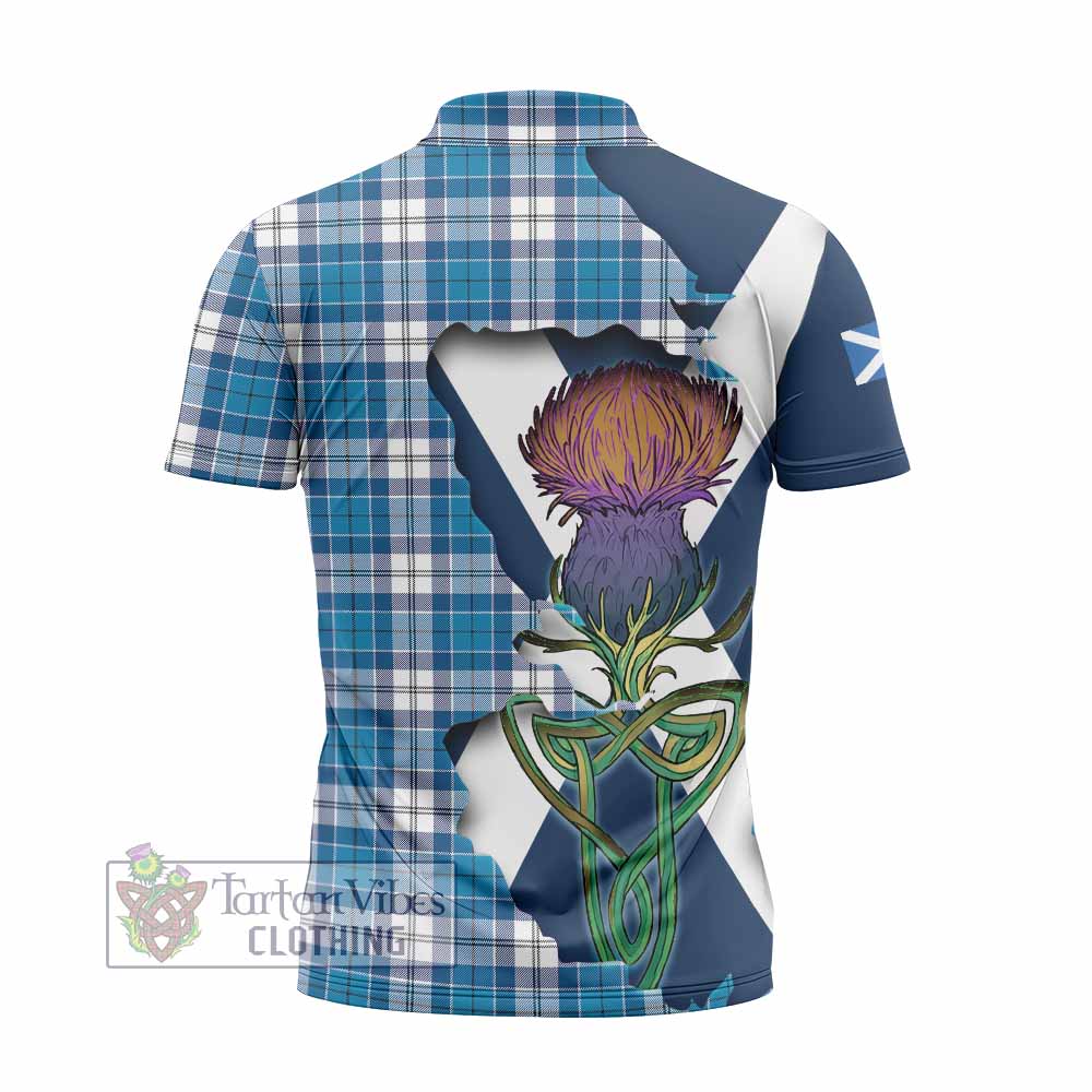 Roberton Tartan Family Crest Zipper Polo Shirt Scottish Thistle Celtic Inspired - Tartan Vibes Clothing