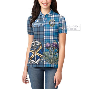 Roberton Tartan Women's Polo Shirt Happy St. Andrew's Day Half Tartan Style - Tartan Vibes Clothing