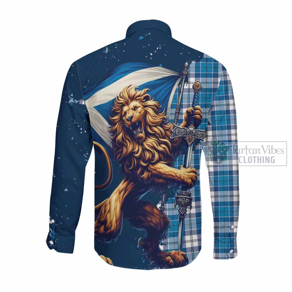 Roberton Tartan Family Crest Long Sleeve Button Shirt with Scottish Majestic Lion Men's Shirt - Tartan Vibes Clothing