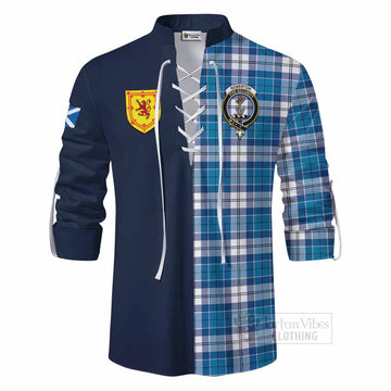 Roberton Tartan Ghillie Kilt Shirt Alba with Scottish Lion Royal Arm Half Style - Tartan Vibes Clothing