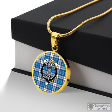 Roberton Tartan Circle Necklace with Family Crest Luxury Necklace (Gold) No - Tartan Vibes Clothing