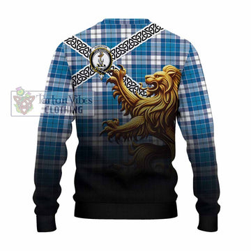 Roberton Crest Tartan Knitted Sweater with Golden Lion Emblem Celtic Style - Tartan Vibes Clothing