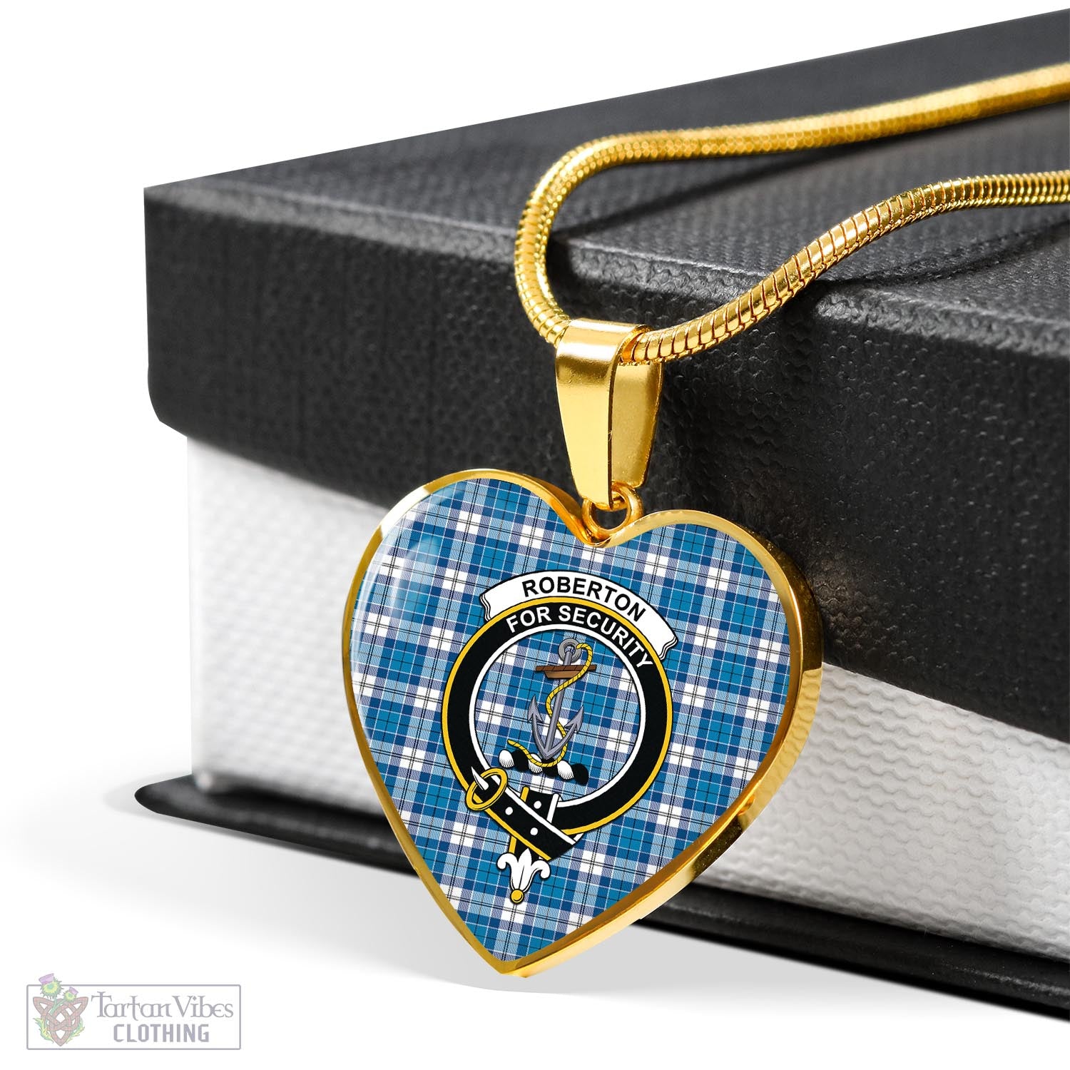 Roberton Tartan Heart Necklace with Family Crest - Tartan Vibes Clothing