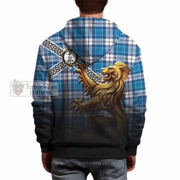 Tartan Vibes Clothing Roberton Crest Tartan Hoodie with Golden Lion Emblem Celtic Style