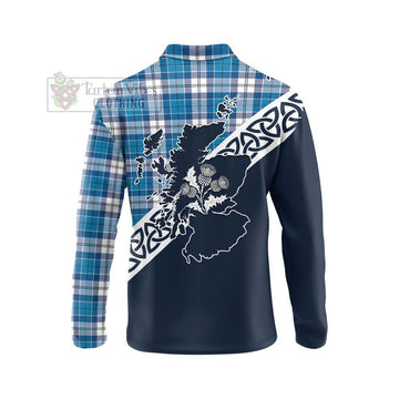 Roberton Tartan Long Sleeve Polo Shirt Featuring Thistle and Scotland Map - Tartan Vibes Clothing