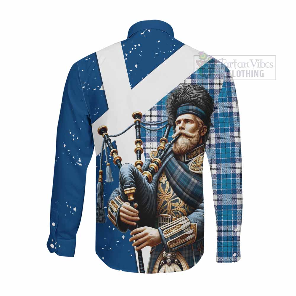 Roberton Tartan Long Sleeve Button Shirt with Family Crest Scottish Bagpiper Vibes - Tartan Vibes Clothing