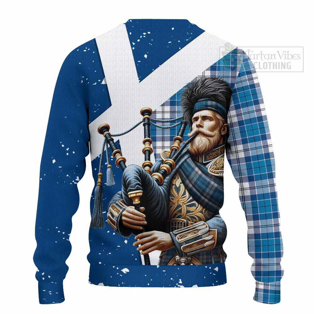 Roberton Tartan Knitted Sweater with Family Crest Scottish Bagpiper Vibes - Tartan Vibes Clothing