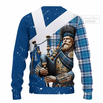 Roberton Tartan Knitted Sweater with Family Crest Scottish Bagpiper Vibes - Tartan Vibes Clothing