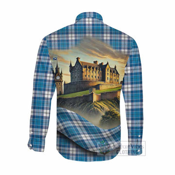Tartan Vibes Clothing Roberton Tartan Family Crest Long Sleeve Button Shirt with Scottish Ancient Castle Style