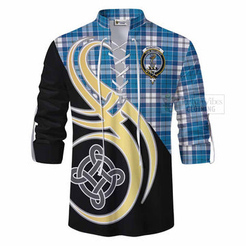 Roberton Tartan Ghillie Kilt Shirt with Family Crest and Celtic Symbol Style - Tartan Vibes Clothing